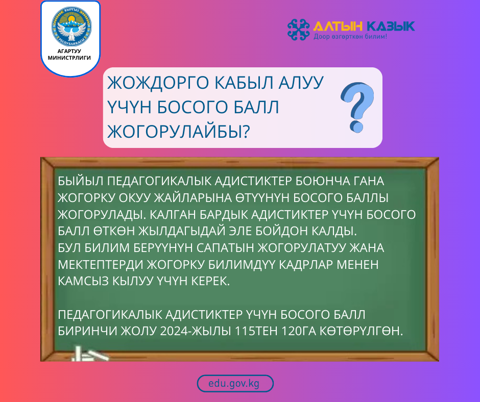 ЖОЖдорго кабыл алуу үчүн босого балл жогорулайбы?